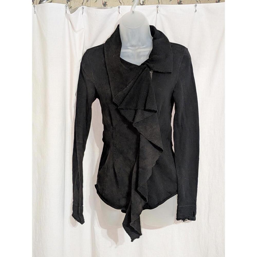 Whimsigoth Free People French Terry Black Asymmetrical Ruffled Sweatshirt Jacket